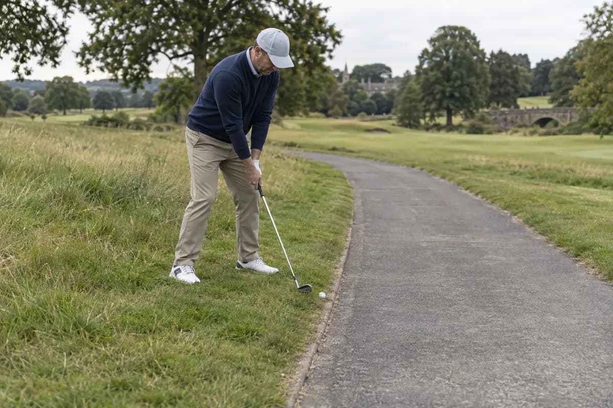 Ball beside a cart path